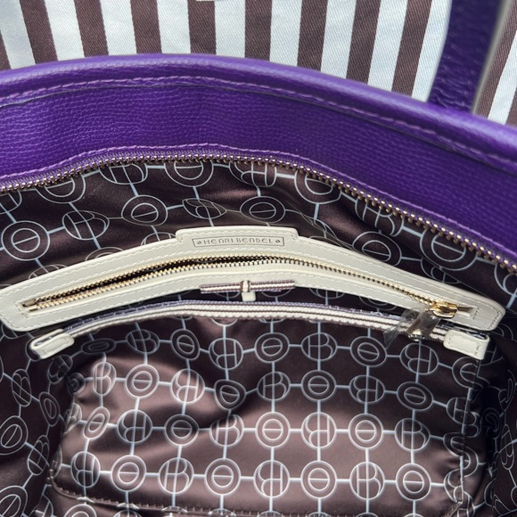 Henri Bendel Purple Tote with White and Brown Stripes - Picture 12 of 15